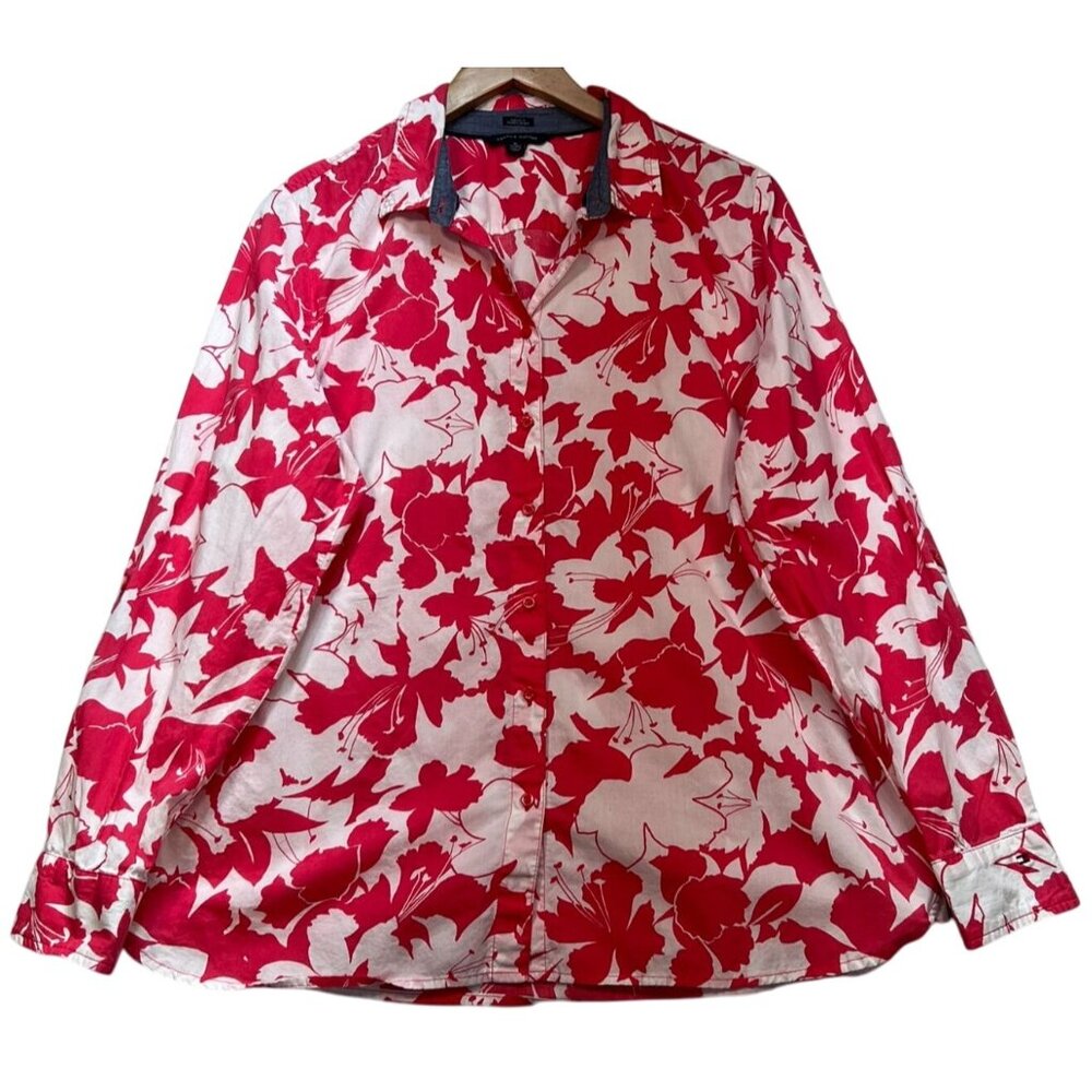 Tommy Hilfiger Women's Classic Fit Button Down Shirt Size XL Red White Floral